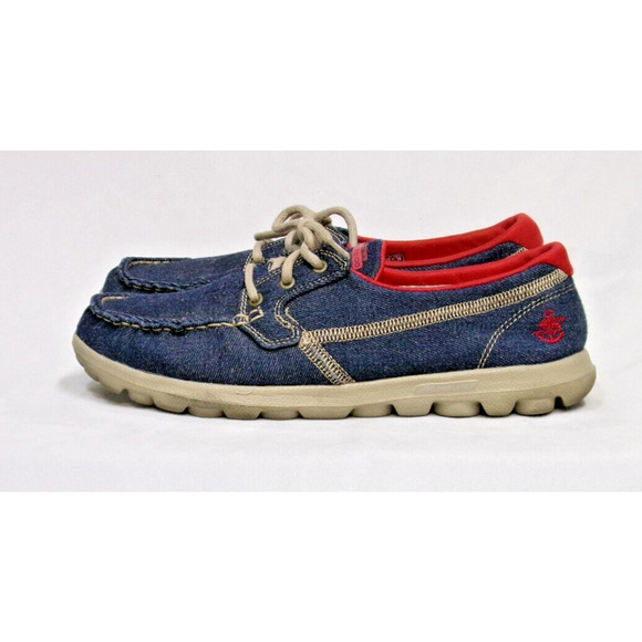 Skechers On The Go Goga Mat RED WHITE BLUE Anchor Nautical Boat Deck Shoes 8.5 - Picture 1 of 7